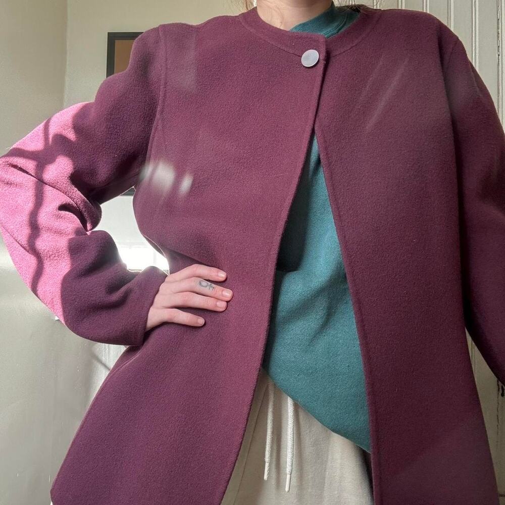 Vintage Mauve Felt Collarless Coat Eclectic Grandma Winter Fall Classic Timeless